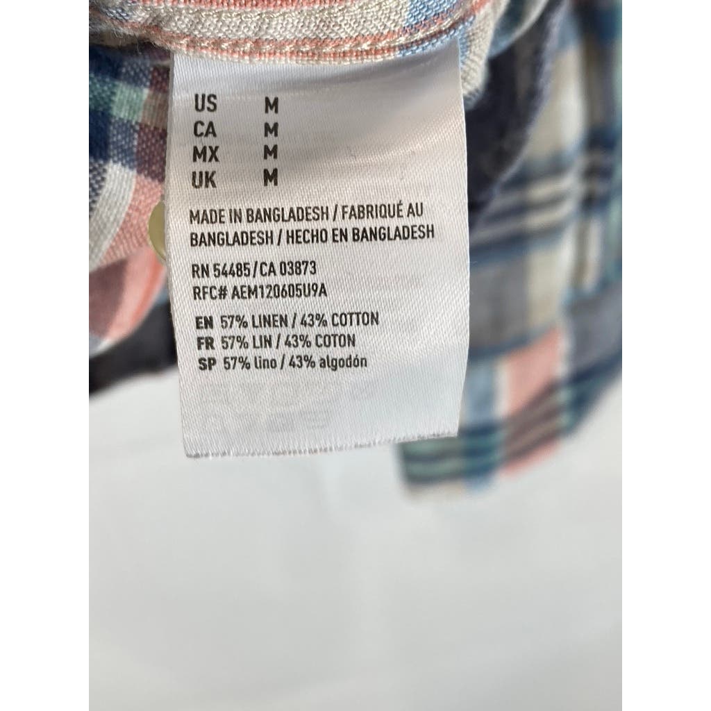 AMERICAN EAGLE Men's Blue/Orange Plaid Seriously Soft Classic Shirt SZ M