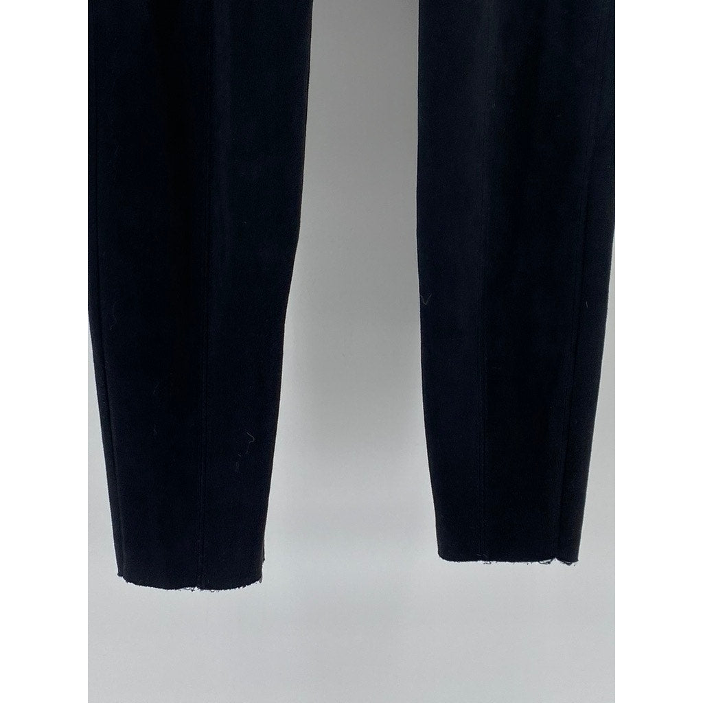 ZARA BASIC Women's Black Faux Suede Pull-On Tapered Zipper-Hem Pant SZ XS