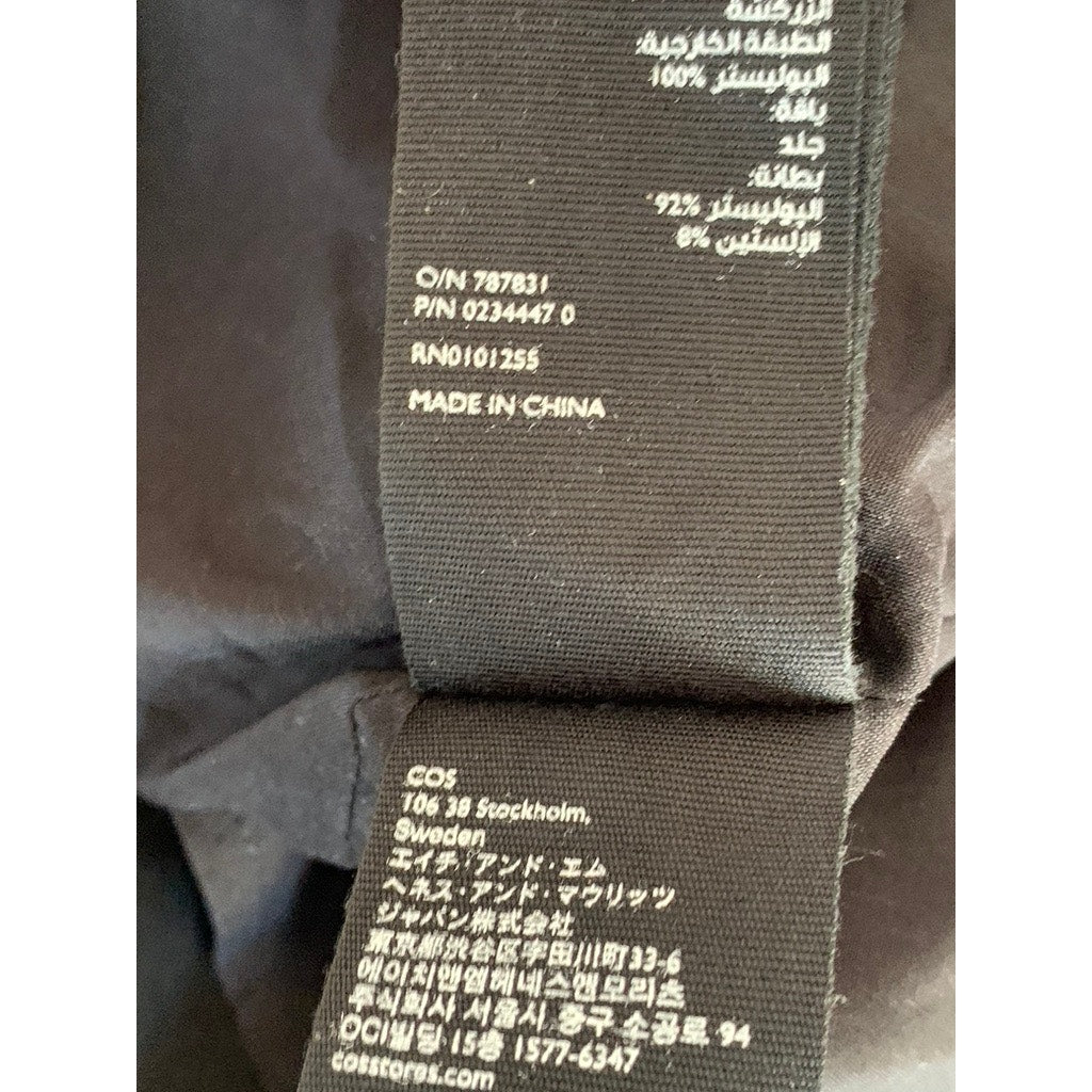 COS Women's Black Leather Collar Short Sleeve Straight Knee Length Dress SZ 8