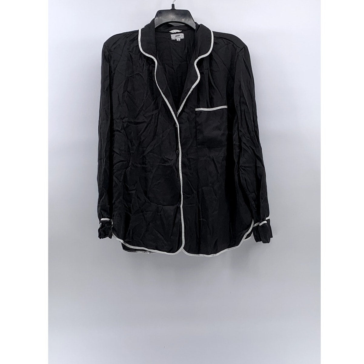 AERIE Women's Black Long Sleeve Button-Up Collared Pajama Top SZ XL