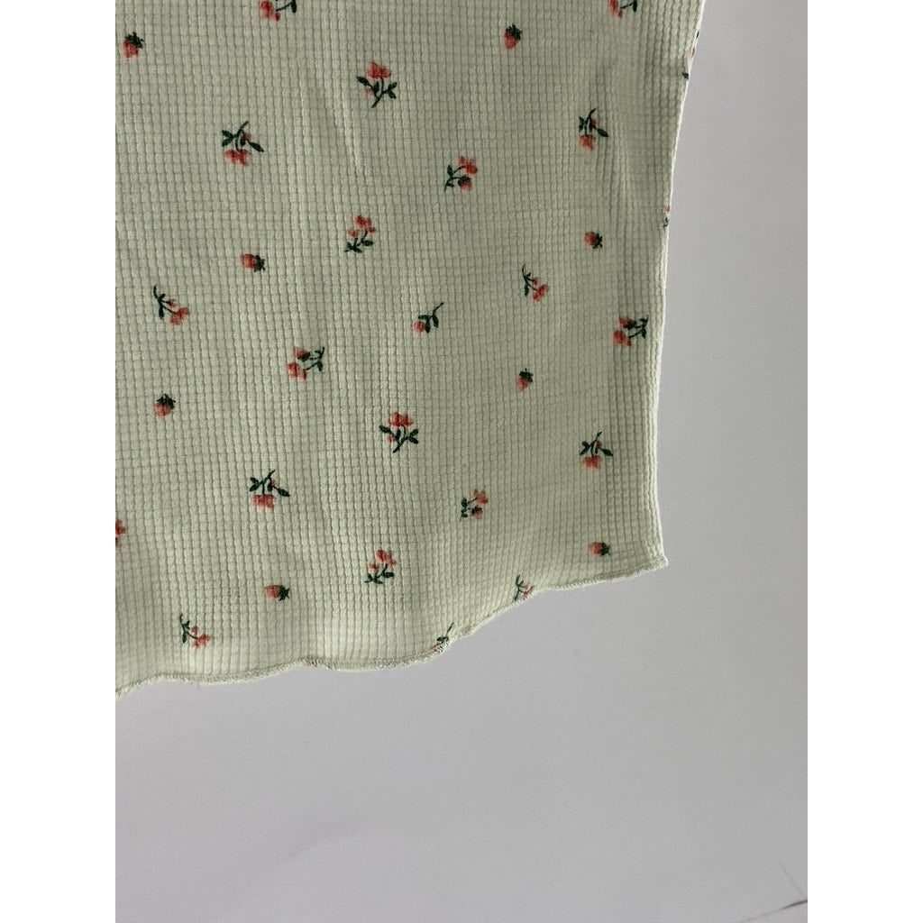 FOREVER 21 Women's White Micro Floral Print Crewneck Short Sleeve Crop Top SZ S