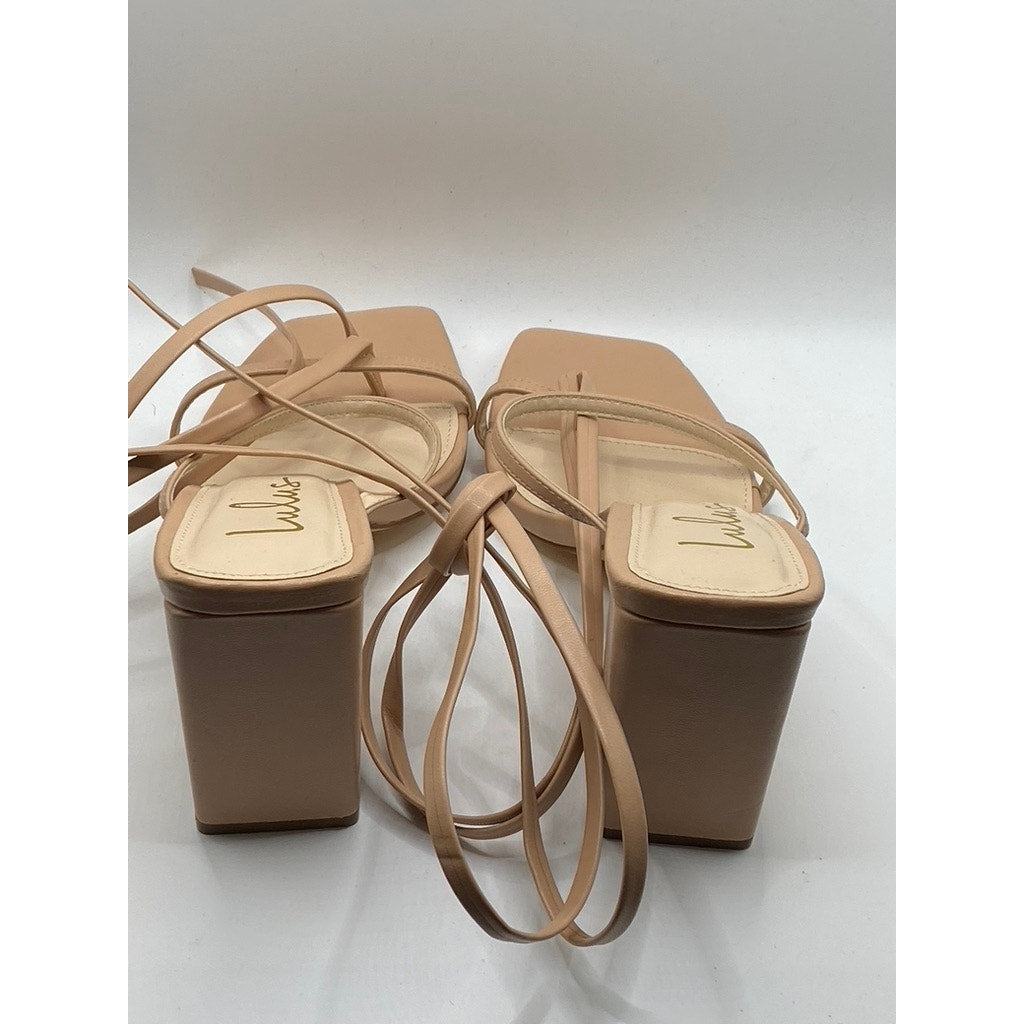 LULUS Women's Light Nude Square-Toe Gladiator Strappy Heels SZ 8.5