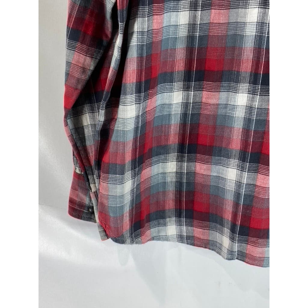 LUCKY BRAND Black Label Men's Red/Gray Plaid Classic-Fit Button-Up Shirt SZ L