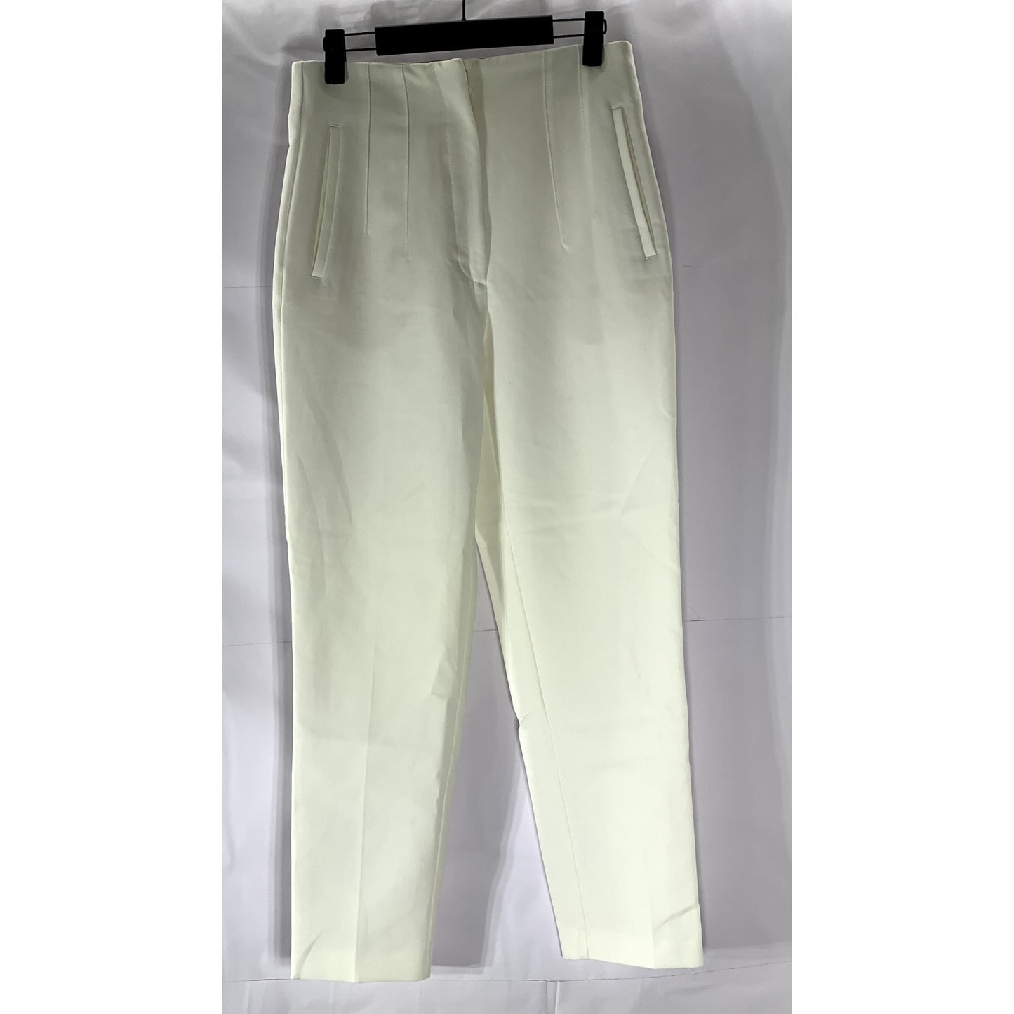 ZARA Women's White Regular Fit Slim-Leg Hook-Bar Dress Pant SZ M
