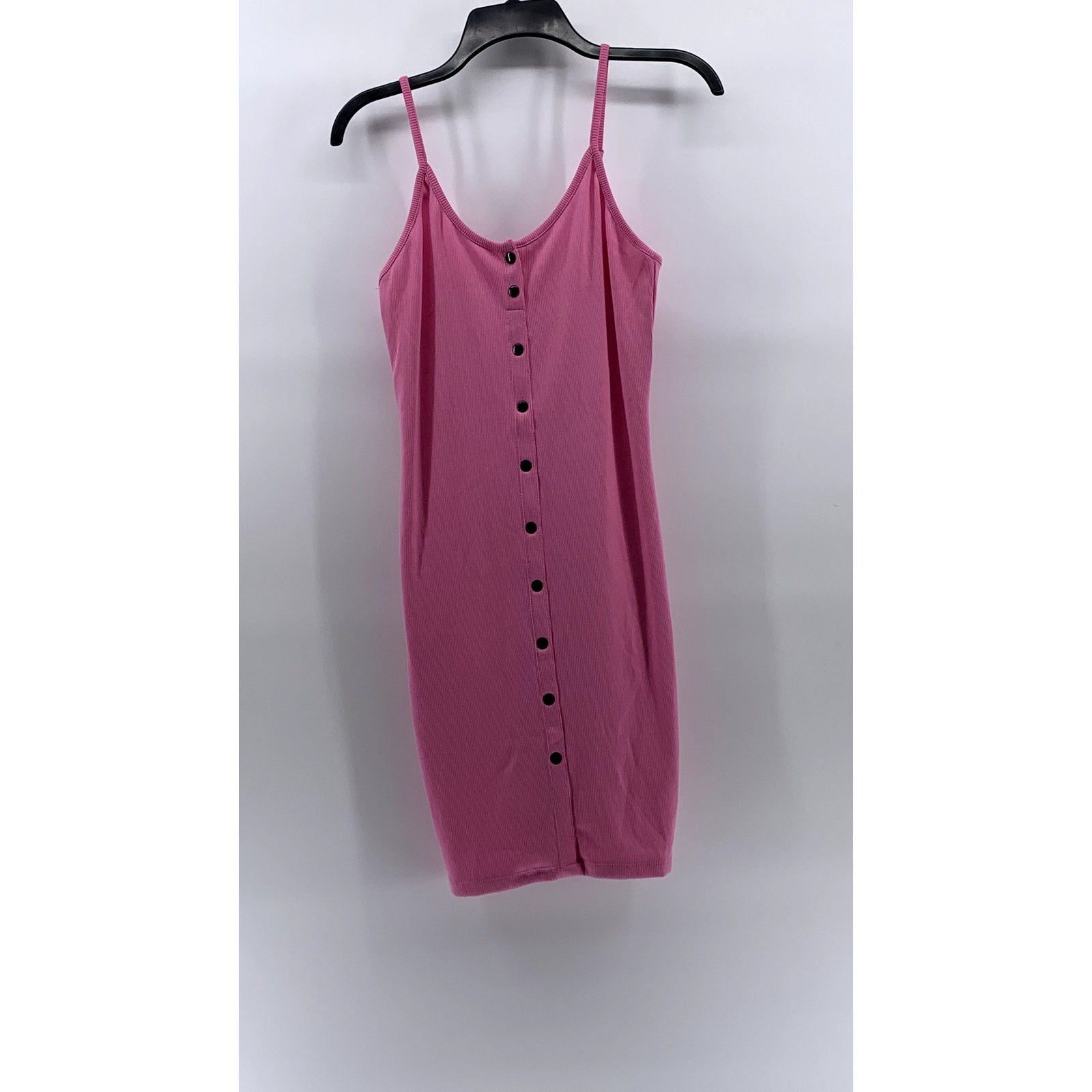 ACTIVE USA Women's Light Pink V-Neck Ribbed Button-Front Mini Dress SZ L