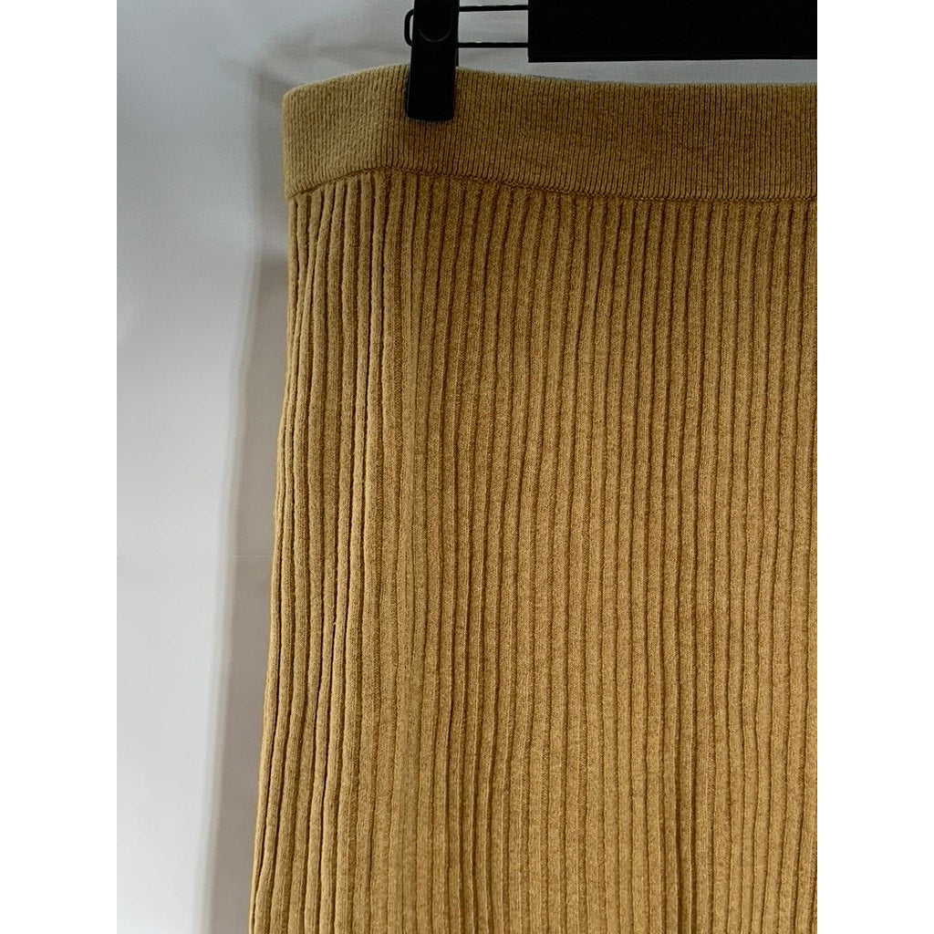 GAP Women's Camel Heather Cash Like Cotton Ribbed Knee Length Sweater Skirt SZ L