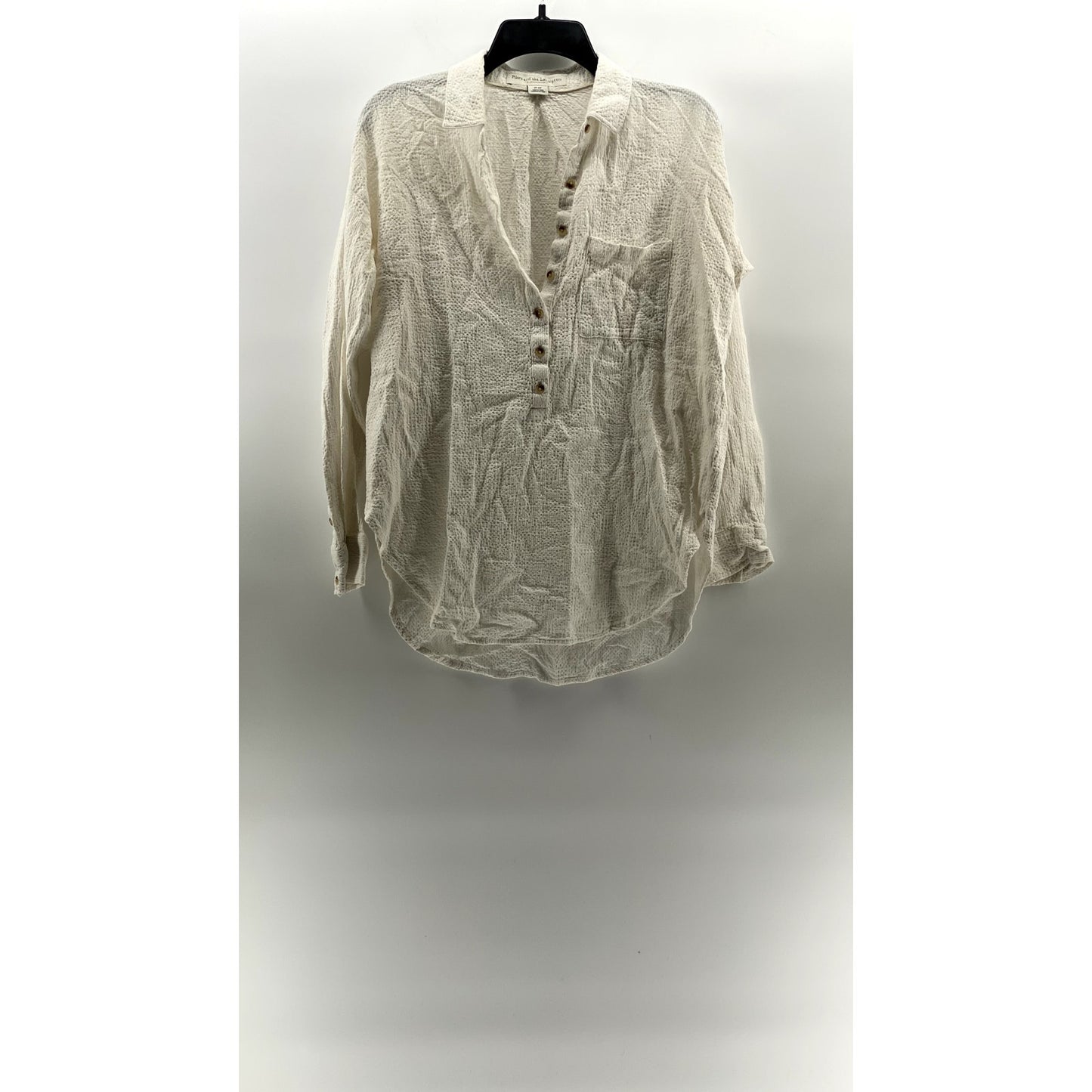 PILCRO AND THE LETTERPRESS Women's White Textured Half-Button Top SZ S