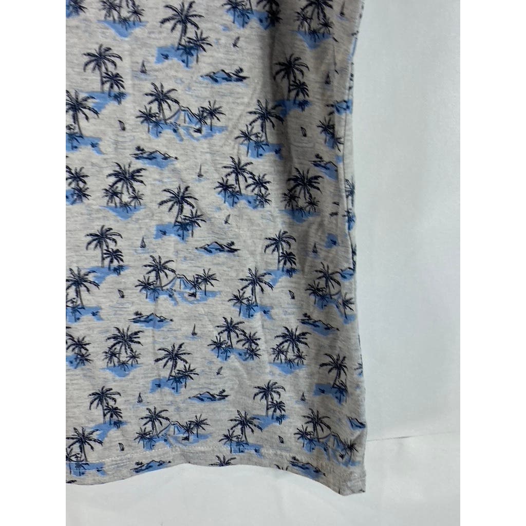 GOODFELLOW & CO Men's Grey Palm Tree Print Crewneck Standard-Fit T-Shirt SZ M