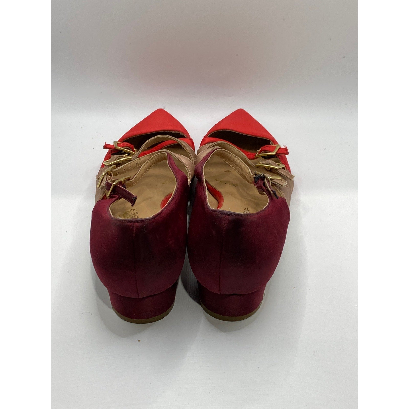 KURT GEIGER Women's Red Satin Pointed-Toe Strappy Wedge Mary Jane Shoes SZ 7