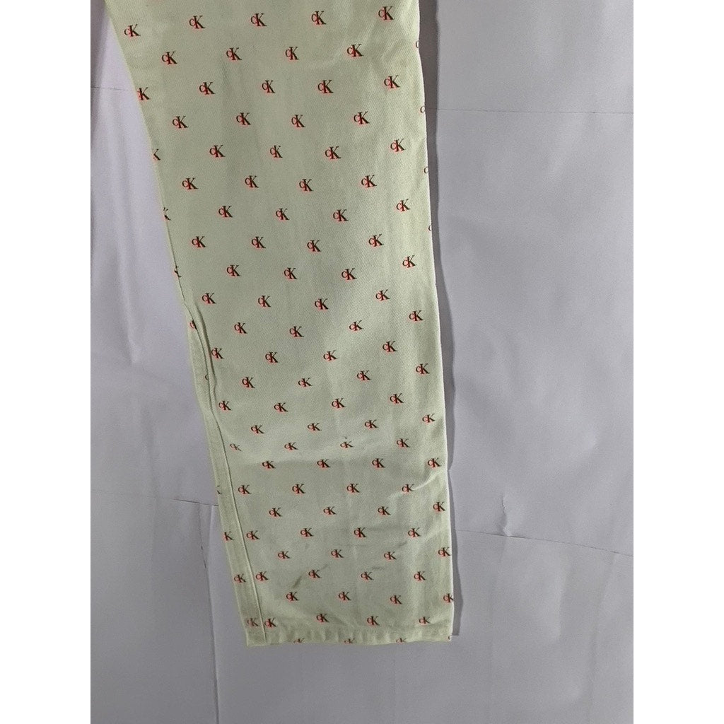 CALVIN KLEIN JEANS Women's White/Red Monogram High-Rise Straight-Leg Pants SZ 28