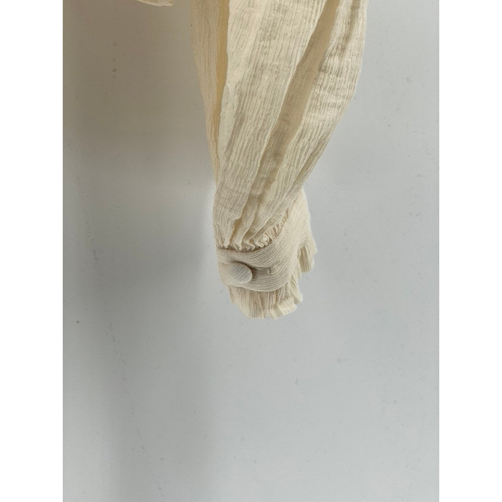 ALEXIS Women's Cream Boho Zip-Up High-Neck Long Sleeve Tie-Hem Top SZ XS