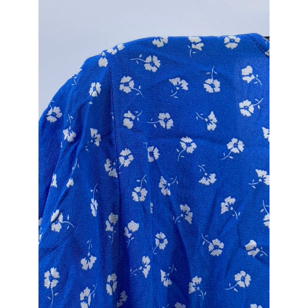LULUS Women's Royal Blue Floral Short Sleeve Wrap Midi Dress SZ XL