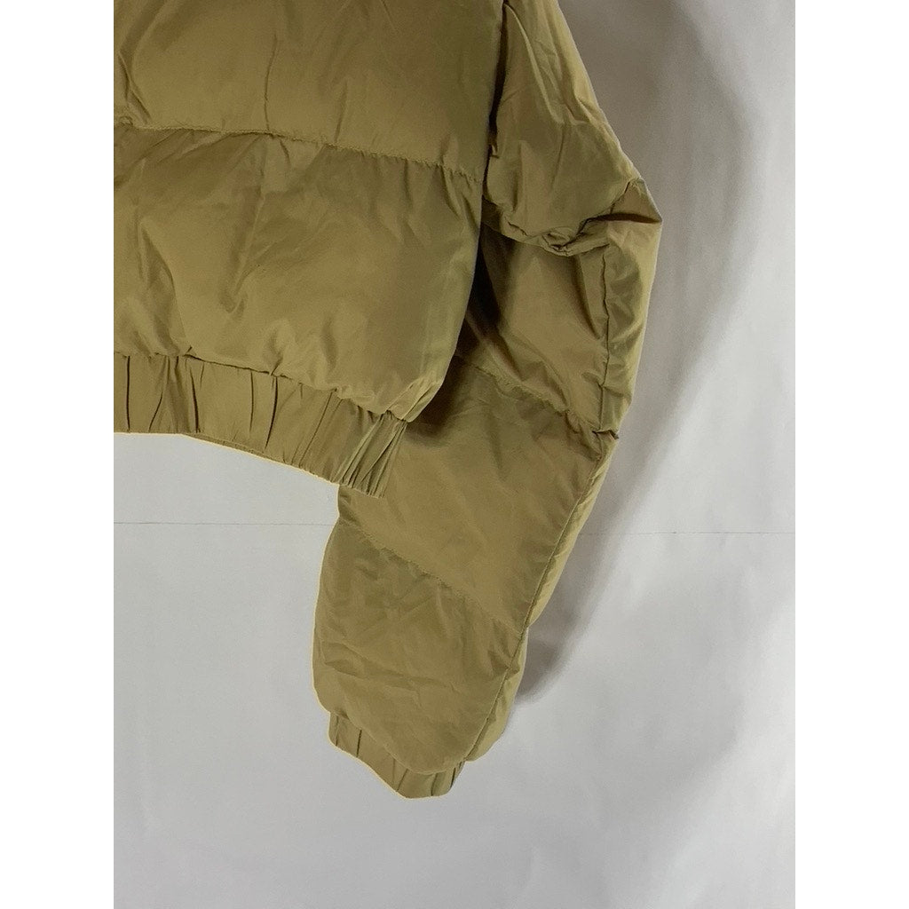 SHEIN Women's Tan Stand Collar Puffer Zip-Up Crop Jacket SZ L