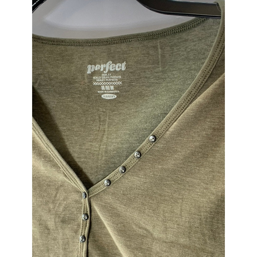 OLD NAVY Women's Army Green Perfect Short Sleeve Casual Henley Top SZ M