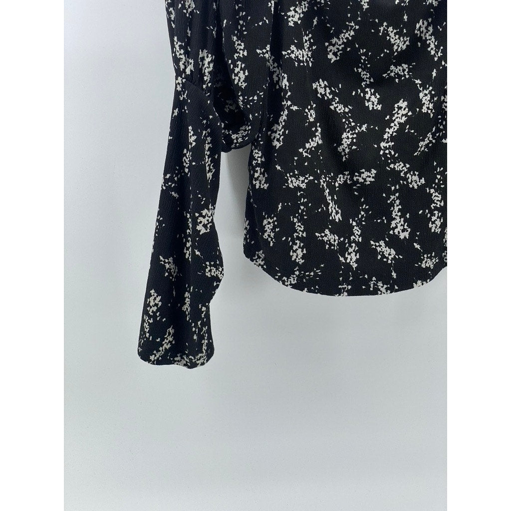 ANTHROPOLOGIE Women's Black-Beige Printed Sweetheart Long Sleeve Top SZ XL