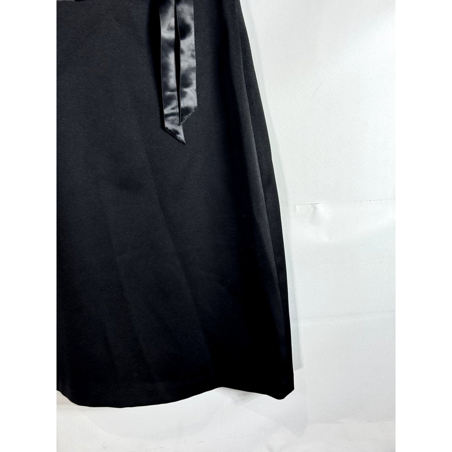 LAUNDRY BY SHELLI SEGAL Women's Black Satin Waist-Bow Spaghetti Strap Dress SZ 4