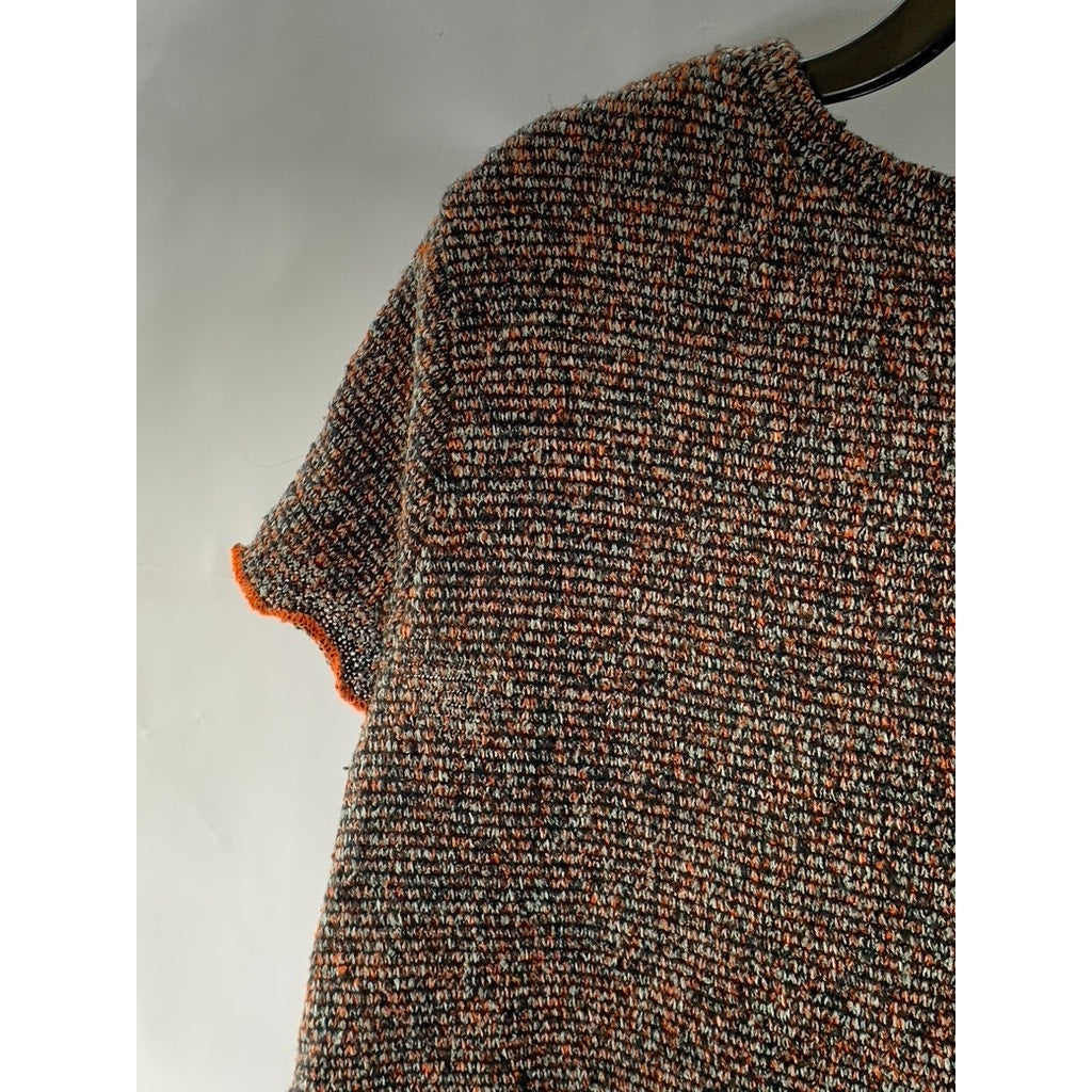 ZARA TRAFALUC Women's Brown/Orange Overstitch Lettuce-Trim Knit Crop Top SZ S