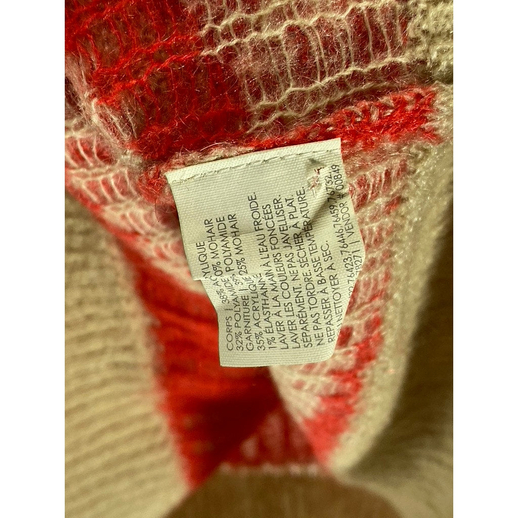 CLUB MONACO Women's Tan-Red Zebra Striped Crewneck Knit Pullover Sweater SZ S