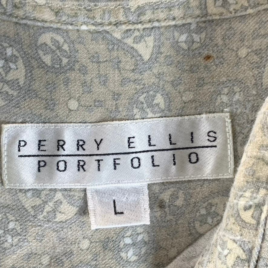 PERRY ELLIS PORTFOLIO Men's Tan Printed Button-Up Short Sleeve Shirt SZ L