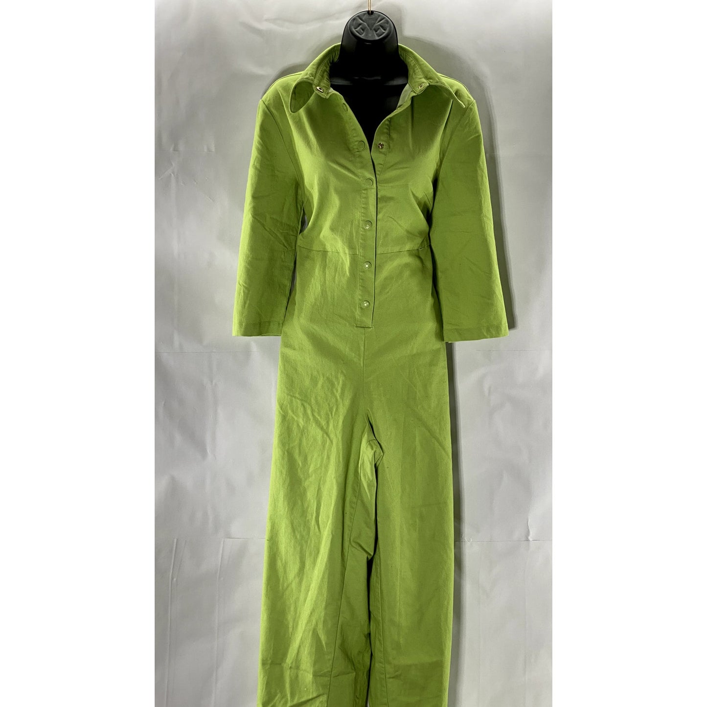 HOUSE OF SUNNY Women's Green Button-Front Elbow Sleeve Coverall Jumpsuit SZ 10