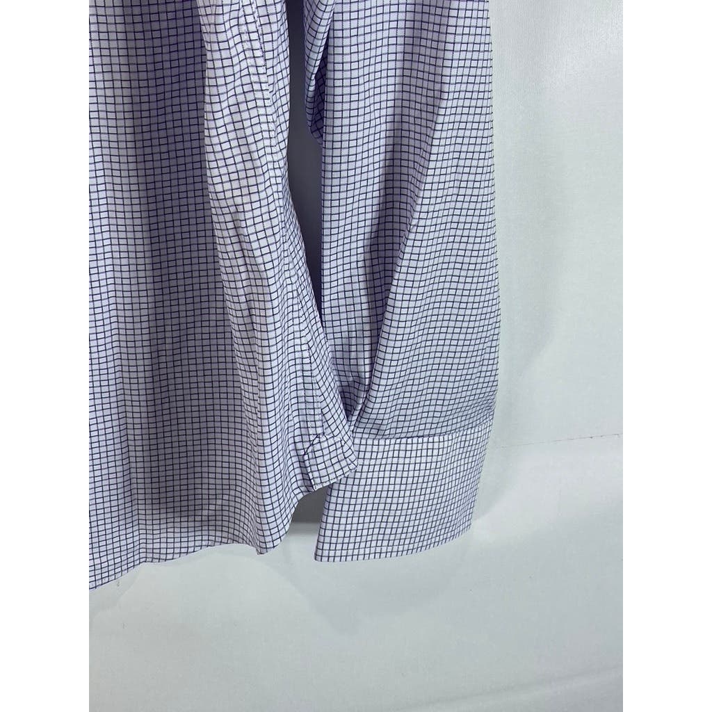 DAVID DONAHUE Men's White/Purple Mini Square Button-Up Long Sleeve Shirt SZ XL