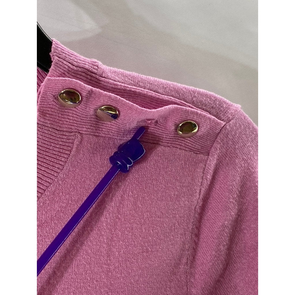 ANN TAYLOR LOFT Women's Pink Crewneck Shoulder-Button Sweater SZ M