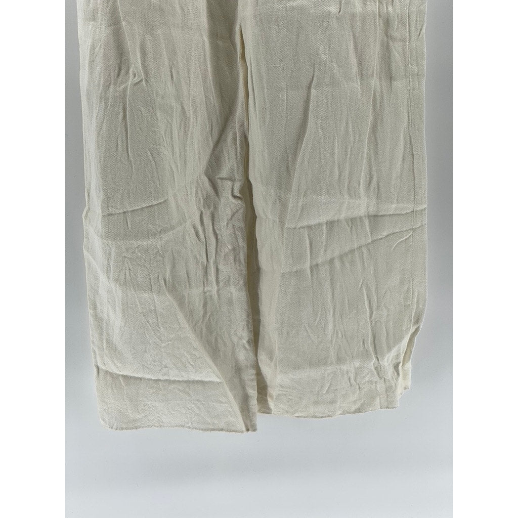ZARA Women's White Linen Straight-Leg Relaxed-Fit Casual Pants SZ M