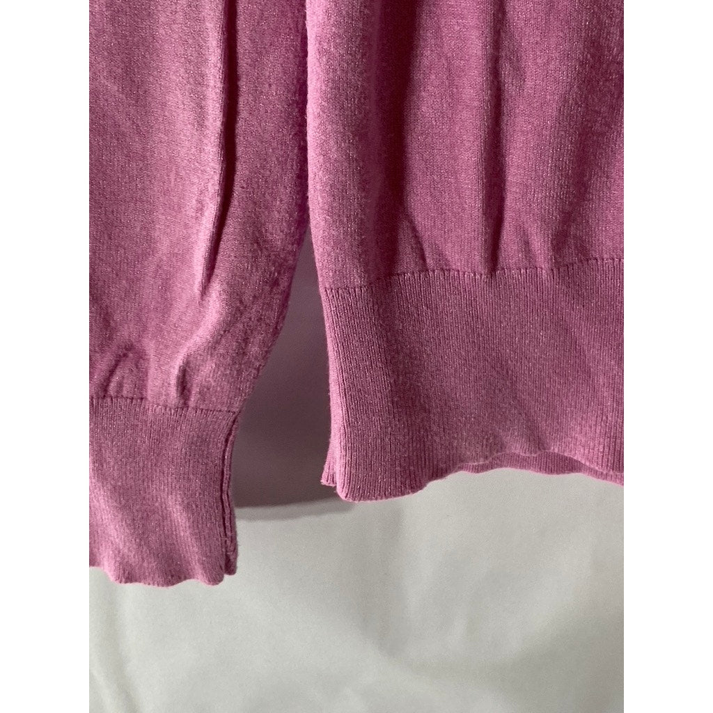 ANN TAYLOR LOFT Women's Pink Crewneck Shoulder-Button Sweater SZ M
