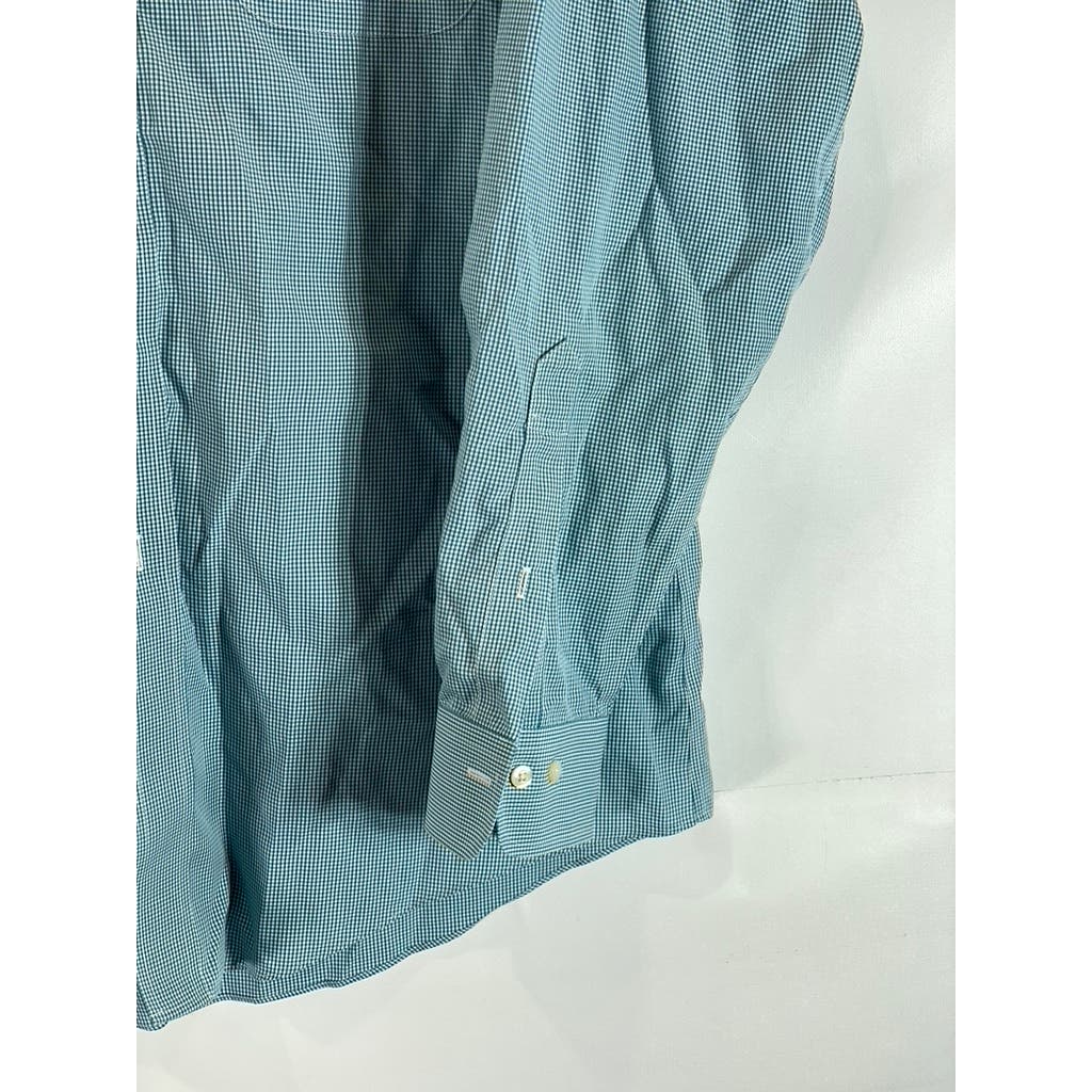 BROOKS BROTHERS 346 Men's Aqua Gingham Original Polo Slim-Fit Dress Shirt SZ 16