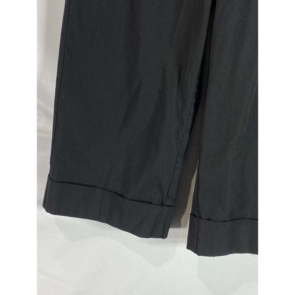 ZARA Women's Black Solid Straight Wide-Leg Cuffed Dress Pants SZ S
