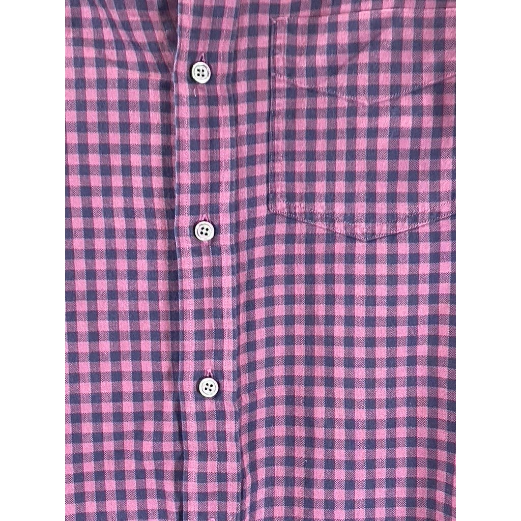 CLUB MONACO Men's Burgundy Gingham Slim-Fit Button-Up Long Sleeve Shirt SZ S