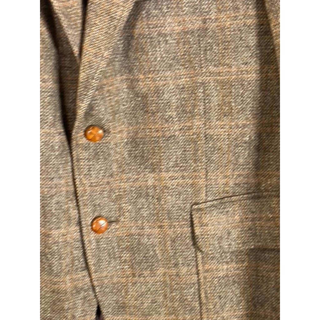 THE CLOTHIER Men's Short Tan Pure Wool Elbow-Patch Two-Button Blazer SZ 42S