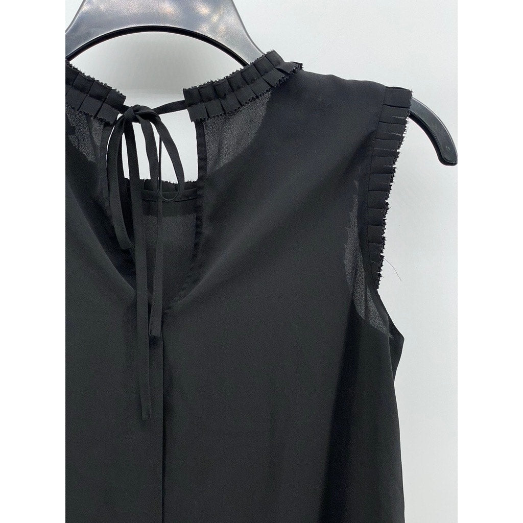 J.CREW Women's Black Solid Semi Sheer Tie-Back Crewneck Sleeveless Top SZ 00