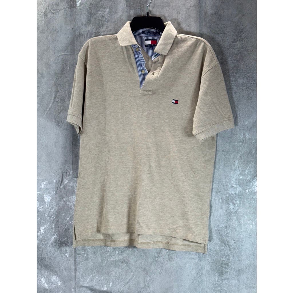 TOMMY HILFIGER Men's Beige Regular-Fit Embroidered Logo Polo Shirt SZ S