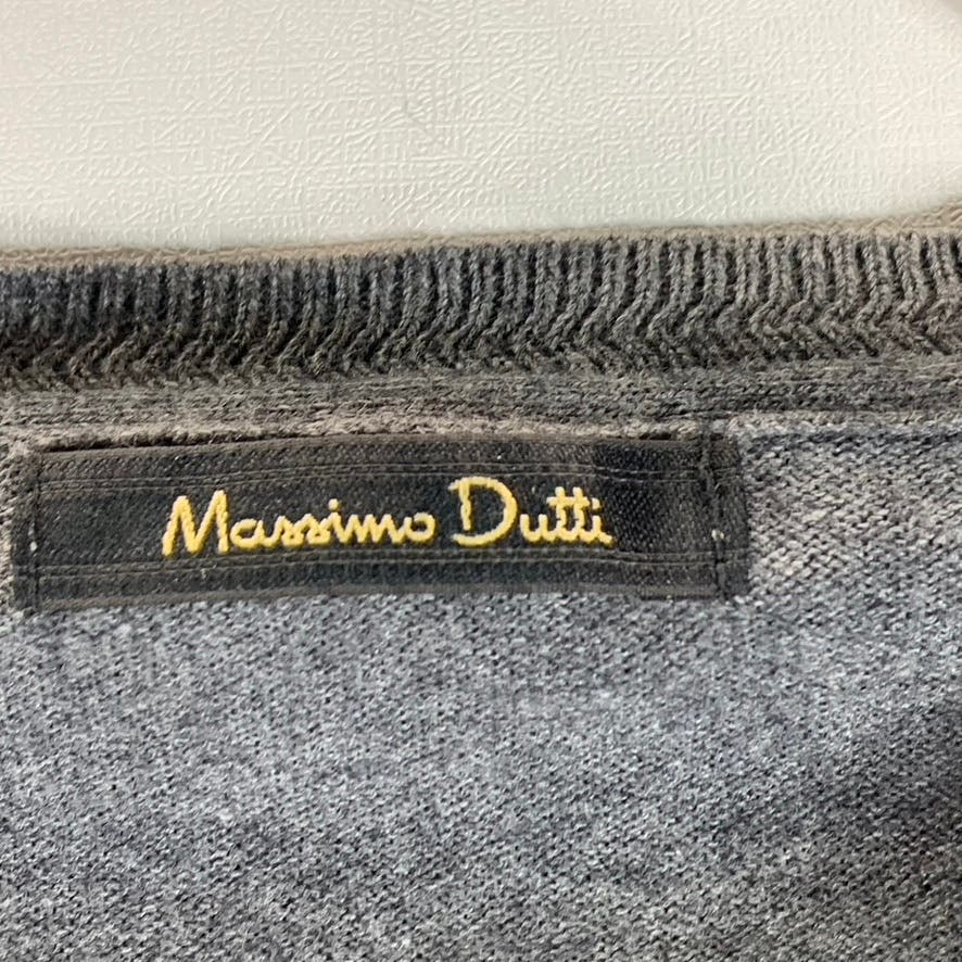 MASSIMO DUTTI Men's Gray Crewneck Cotton-Blend Elbow-Patch Pullover Sweater SZXL
