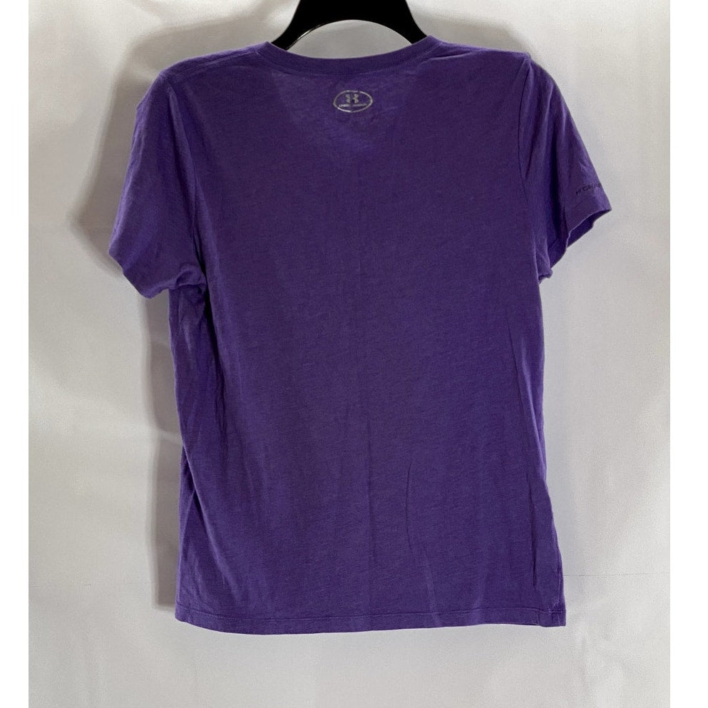 UNDER ARMOUR Women's Purple/Pink Loose HeatGear V-Neck Short Sleeve Top SZ M