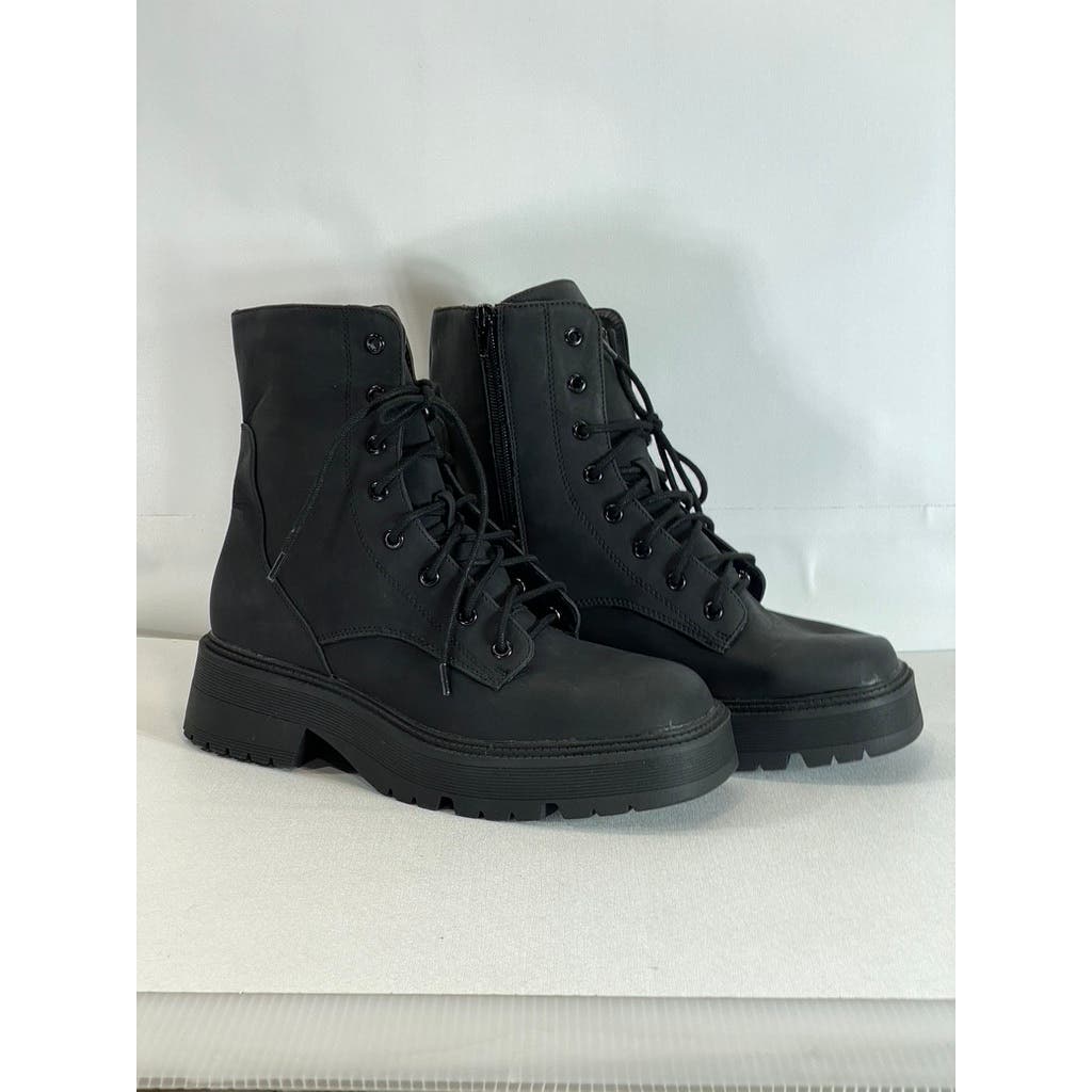 MIA Women's Black Faux-Leather Lilith LugSole Lace-Up Side-Zip Combat Boot SZ8.5