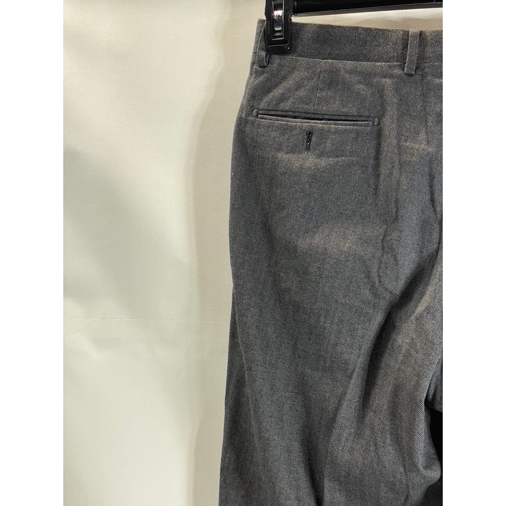 PAUL FREDRICK Men's Gray/Black Stretch Classic-Fit Pleated Cuffed-Hem Pant SZ 35