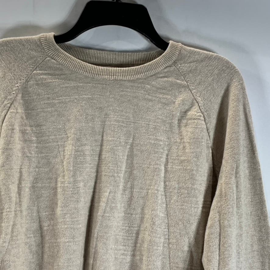 J. CREW Men's Beige Cotton Crewneck Raglan Long Sleeve Pullover Sweater SZ L