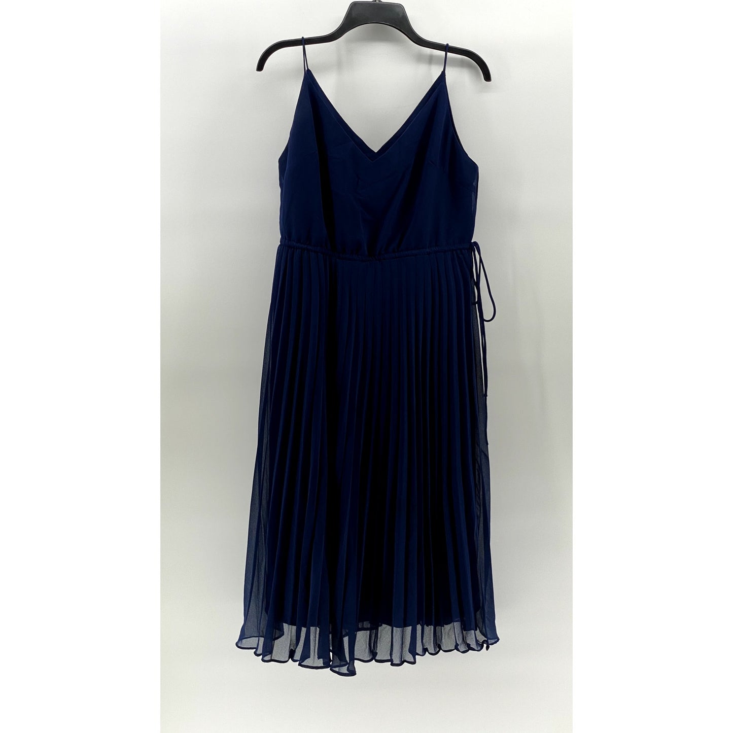 ASOS DESIGN Women's Dark Blue V-Neck Tie-Waist Pleated Midi Dress SZ 10