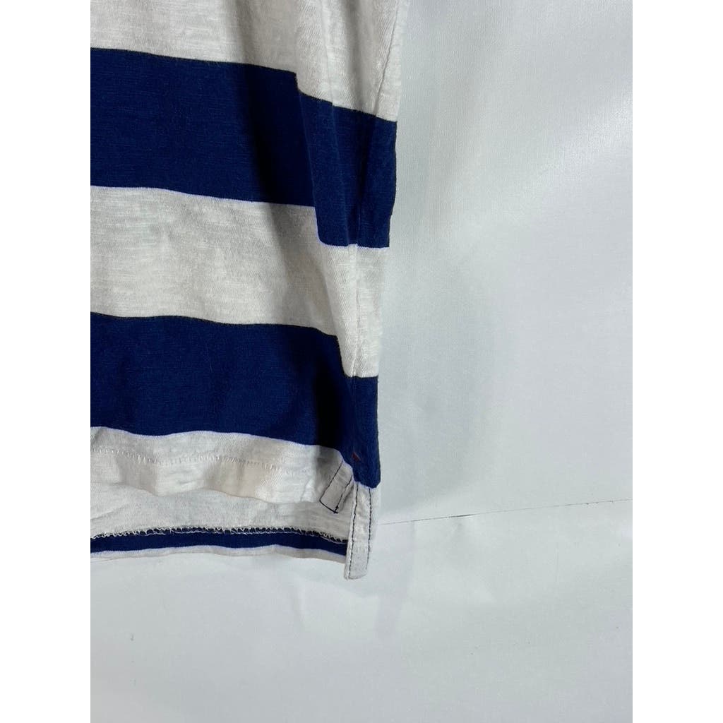 AMERICAN EAGLE OUTFITTERS Men's Navy/White Athletic-Fit Striped Polo Shirt SZ L