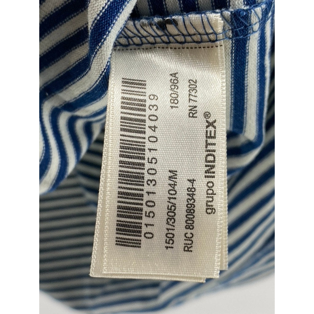 ZARA ORIGINS Women's Blue-White Horizontal Stripe Crewneck Long Sleeve Top SZ M