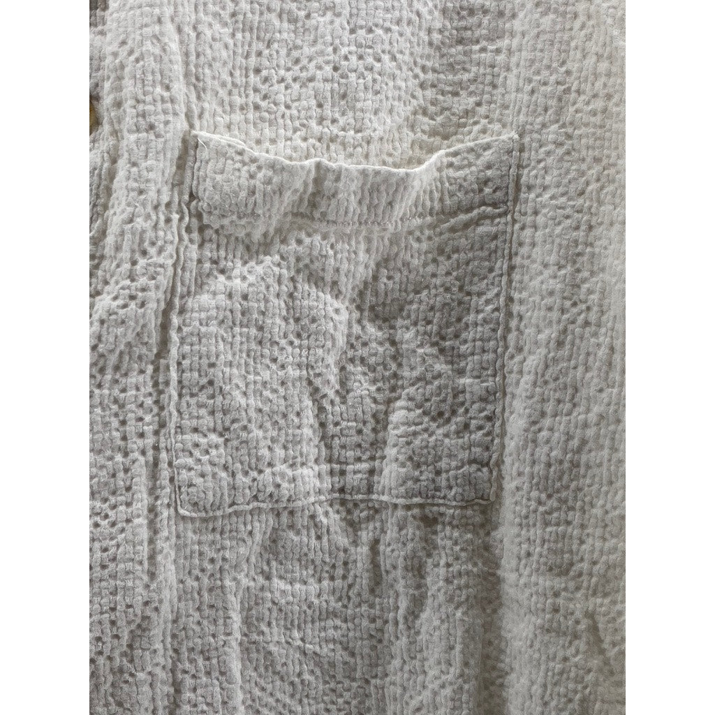 PILCRO AND THE LETTERPRESS Women's White Textured Half-Button Top SZ S