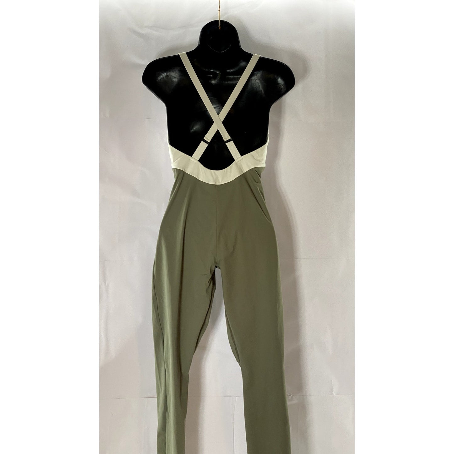 WEAR ONE'S AT Women's Green/Cream Color Block V-Neck Cross-Strap Jumpsuit SZ S