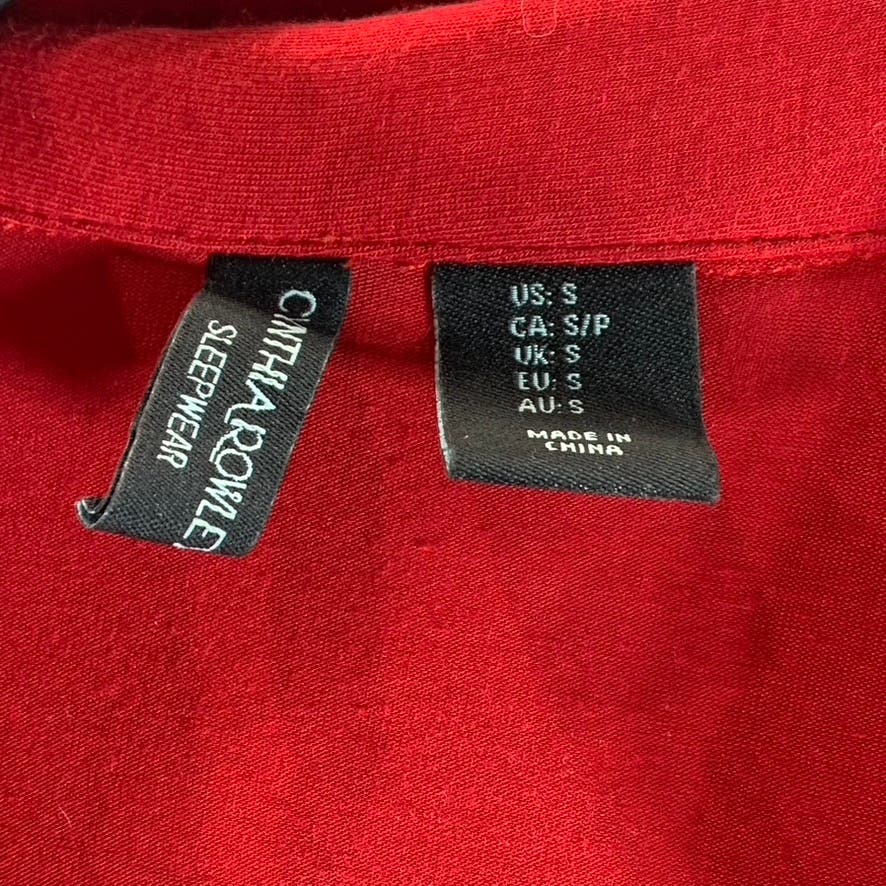 CYNTHIA ROWLEY Women's Dark Red Essential Long Sleeve Button-Down Nightshirt SZS