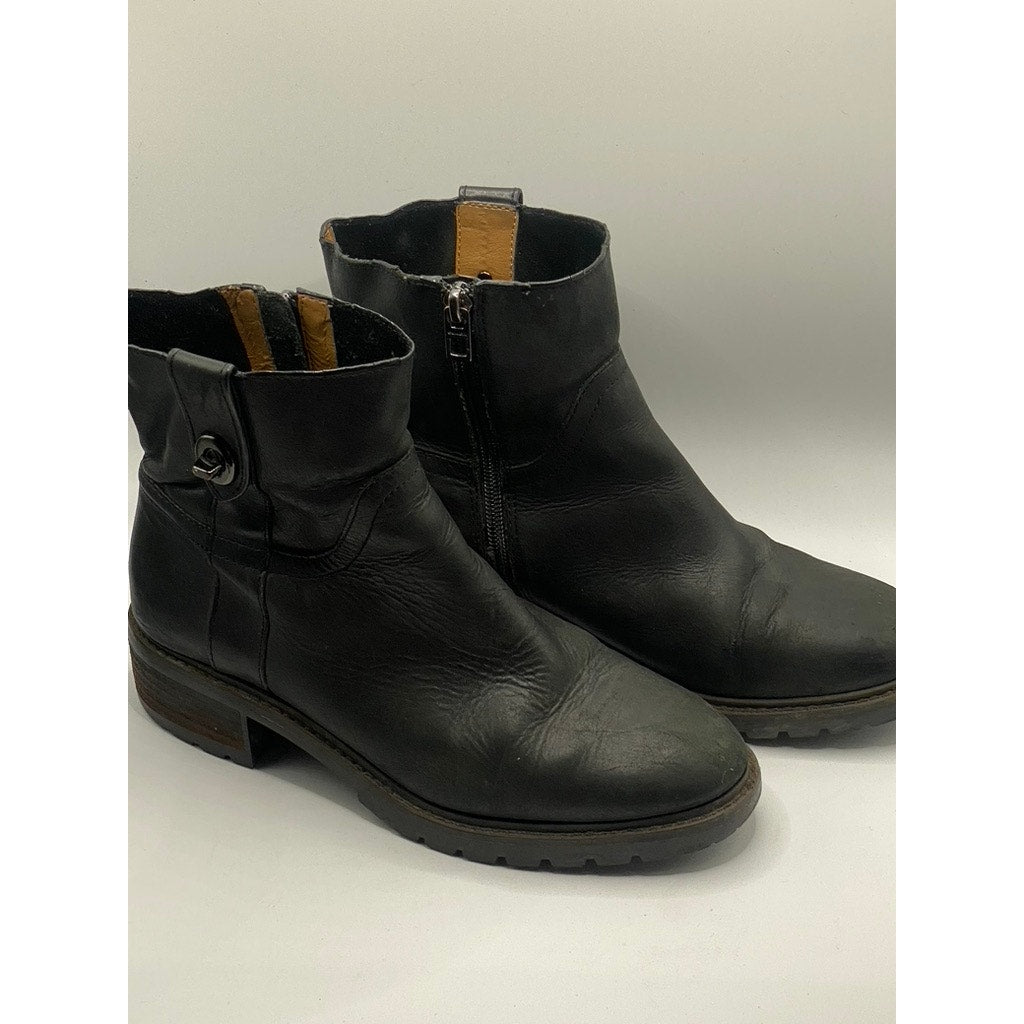 COACH Women's Black Leather Georgetta Round-Toe Lug Sole Boots SZ 8