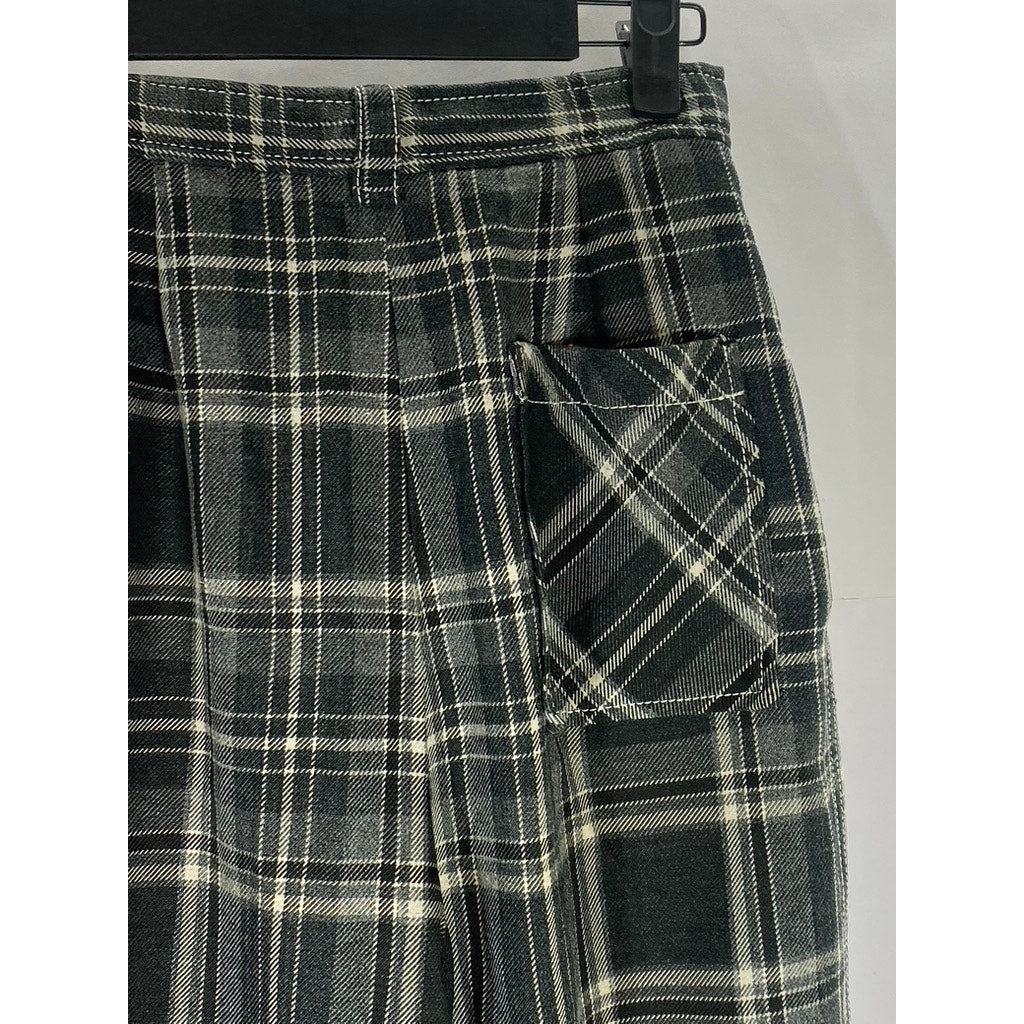 TOPSHOP Women's Black-White Plaid Button-Front Belted Straight-Leg Pant SZ 6