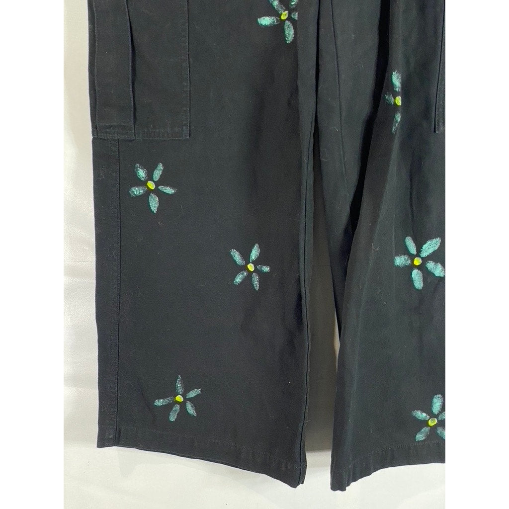 ARITZIA GOLDEN BY TNA Women's Black/Blue Floral Embroidered Cargo Pants SZ 6