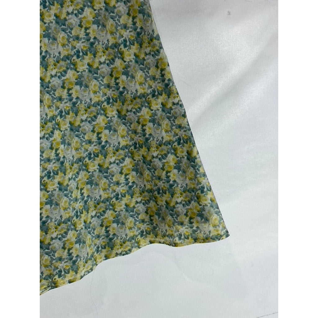 TALBOTS Women's Plus Size Green/Yellow Floral A-Line Knee Length Skirt SZ 12W