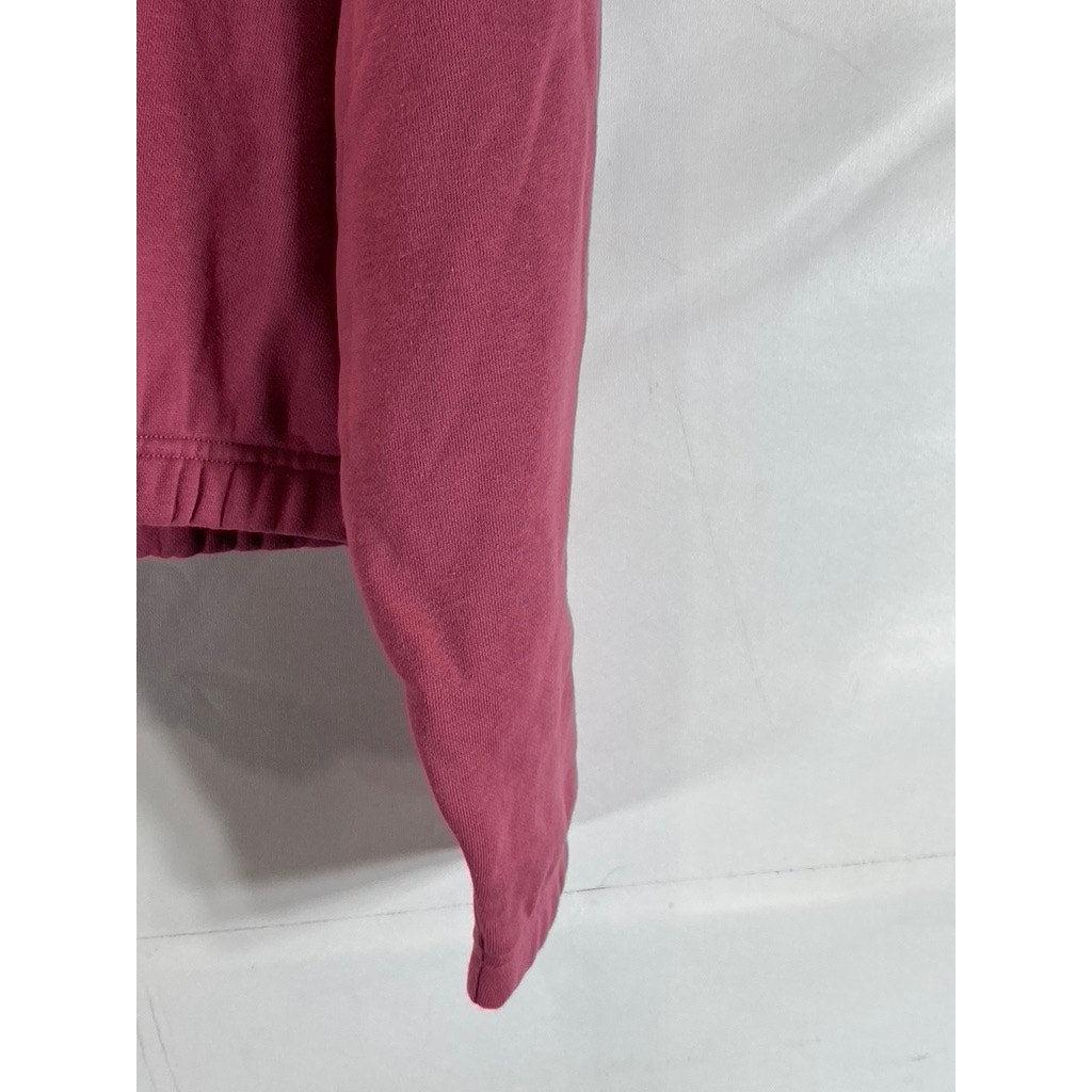 PUMA Women's Pink Logo Half Zip Cropped Dropped Shoulder Pullover Hoodie SZ M